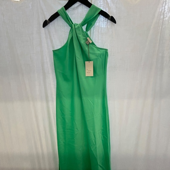 Green Halter Silky Slip Dress - Picture 2 of 4